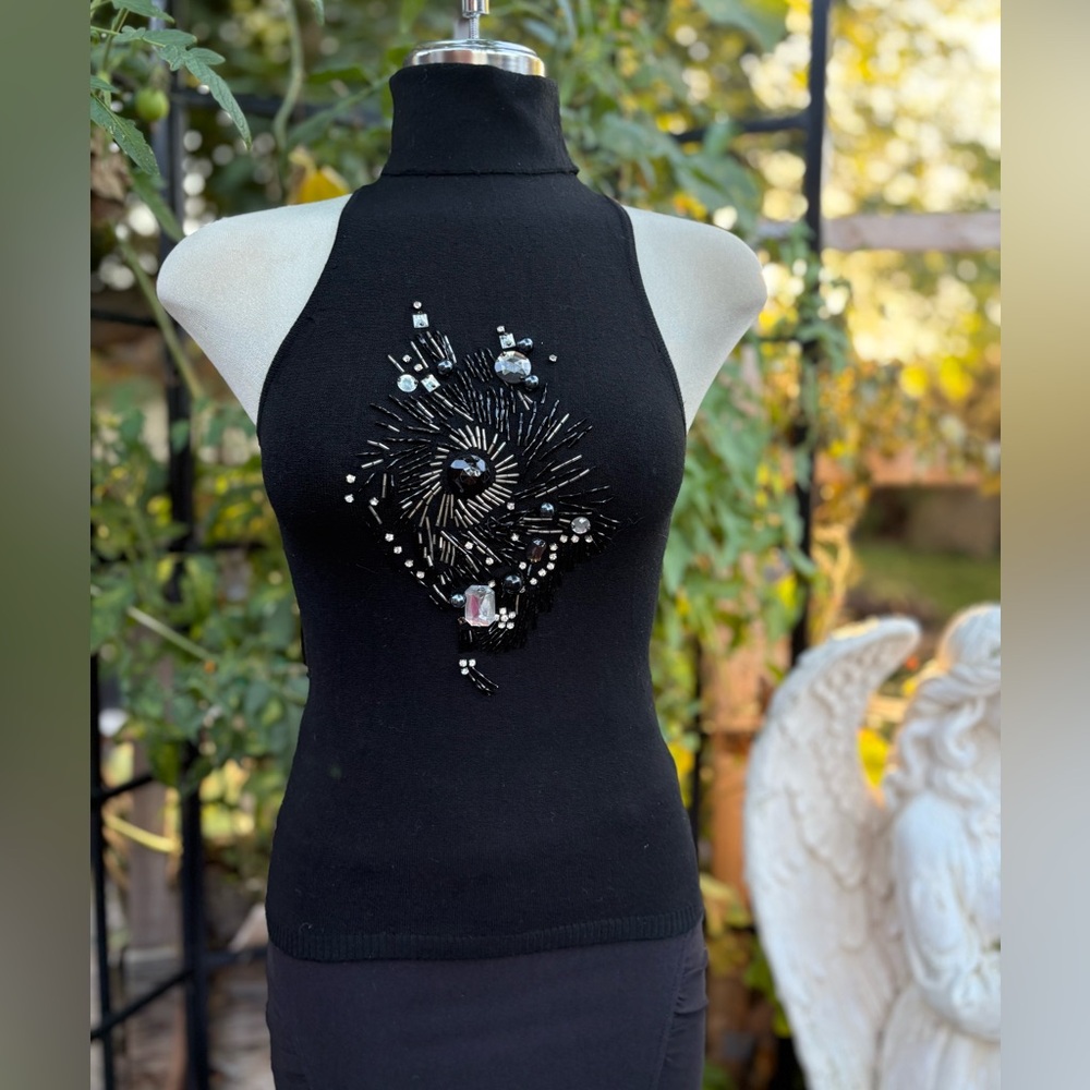 BiBi Black Embellishments Beaded Turtleneck Size 2